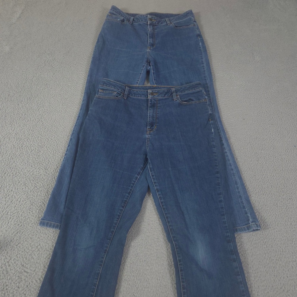 LOT OF 2 LL Bean Jeans Womens 16 Tall True Shape High-Rise Bootcut Denim Stretch